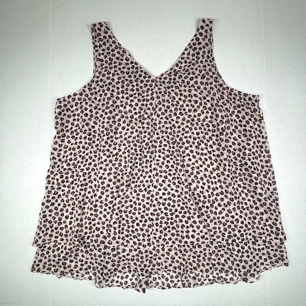 Lane Bryant Leopard Print Sleeveless Ruffle Tank Top Blouse 18 Relaxed Vneck NEW - Picture 2 of 8